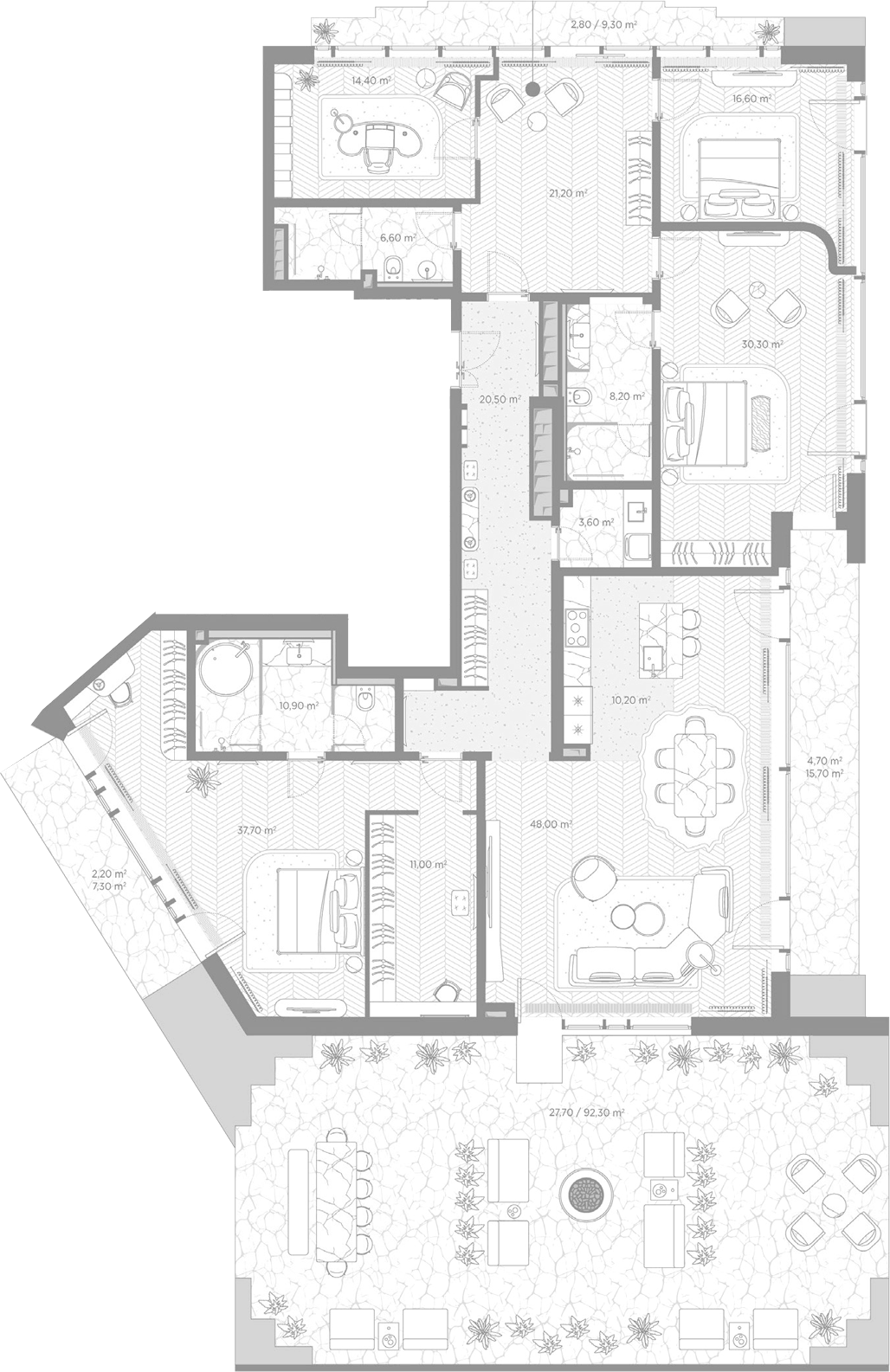 Планировка четырёхкомнатная 276.6 м² в ЖК «Николь», корпус Резиденция