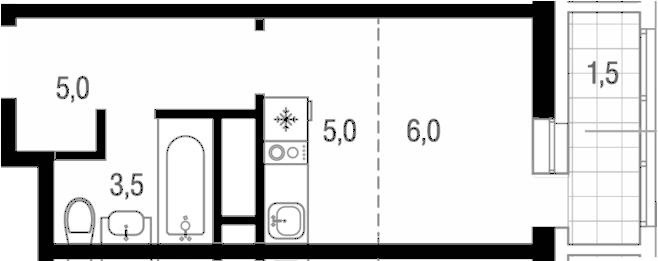 Планировка Студии 21 м² в ЖК «Котельники парк», корпус 12