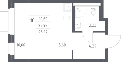 Планировка Студии 23.92 м² в ЖК «Новое Видное», корпус 14.1