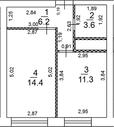 Планировка однокомнатная 35.2 м² в ЖК «Новое Замитино», корпус Луговая 11