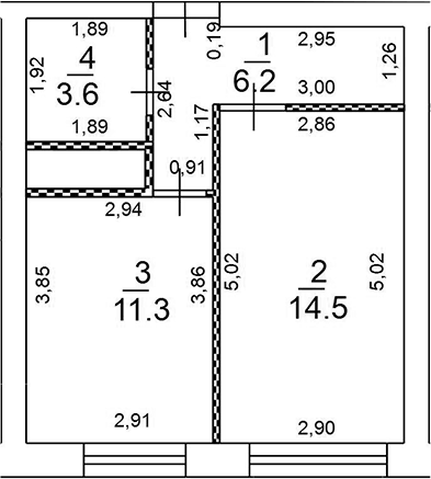 Планировка однокомнатная 35.4 м² в ЖК «Новое Замитино», корпус Луговая 11
