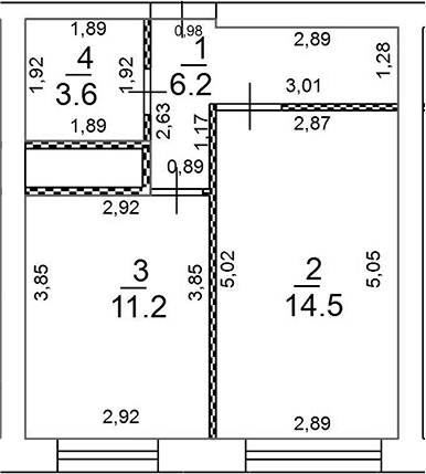 Планировка однокомнатная 35.5 м² в ЖК «Новое Замитино», корпус Луговая 11