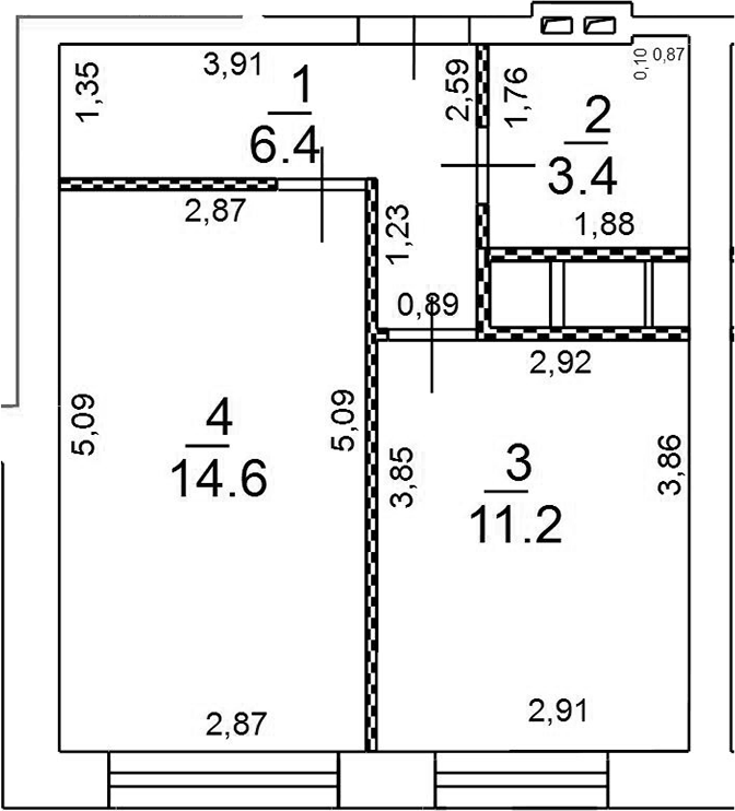 Планировка однокомнатная 35.6 м² в ЖК «Новое Замитино», корпус Садовая 18