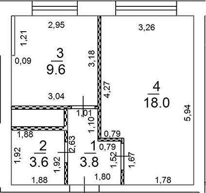 Планировка однокомнатная 35 м² в ЖК «Новое Замитино», корпус Луговая 11