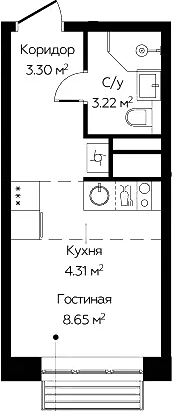Планировка Студии 19.48 м² в ЖК «Новоград Павлино», корпус 6
