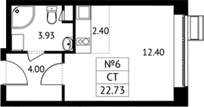 Планировка Студии 22.73 м² в ЖК «Новотомилино», корпус 7