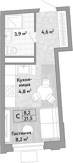 Планировка Студии 21.5 м² в ЖК «Новые Смыслы», корпус 1