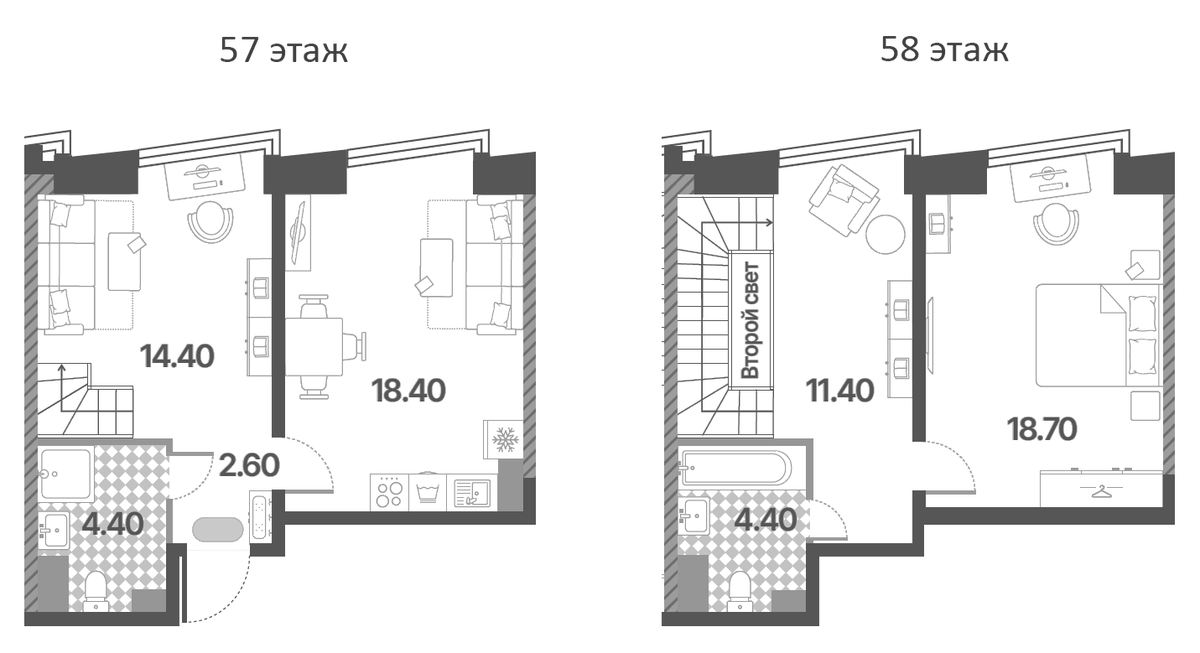 Планировка евротрёшка (3Е) 74.3 м² в ЖК «Обручева 30», корпус 1