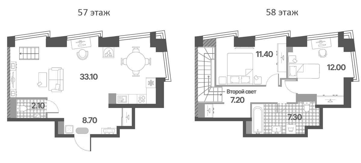 Планировка евротрёшка (3Е) 81.8 м² в ЖК «Обручева 30», корпус 1