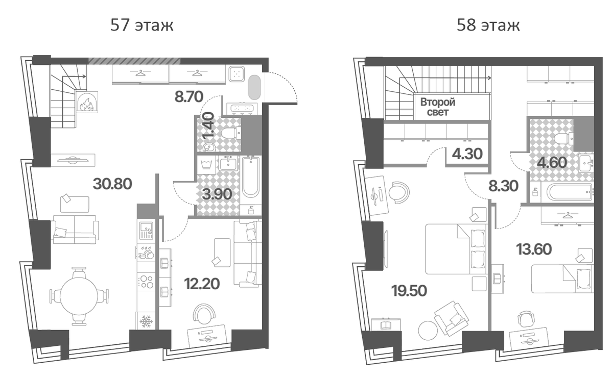 Планировка евро-4 (4Е) 107.3 м² в ЖК «Обручева 30», корпус 1