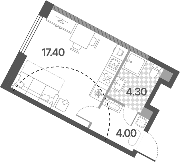 Планировка Студии 25.7 м² в ЖК «Обручева 30», корпус 2