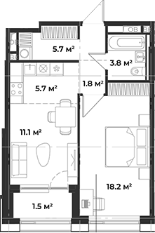 Планировка евродвушка (2Е) 47.84 м² в ЖК «Одинбург», корпус Архитектурный проект - Наследие К2 (старт бронирования)