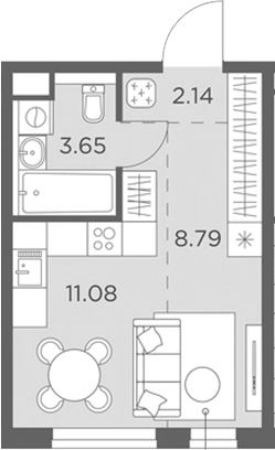 Планировка Студии 25.66 м² в ЖК «Одинград, квартал Семейный», корпус 11