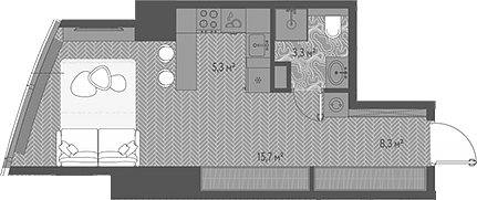 Планировка Студии 32.6 м² в ЖК «ОНЕ», корпус 1