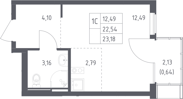 Планировка Студии 23.18 м² в ЖК «Остафьево», корпус 20