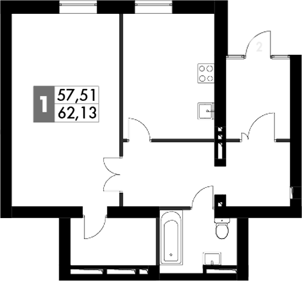 Планировка однокомнатная 67.7 м² в ЖК «Парк Апрель», корпус 46