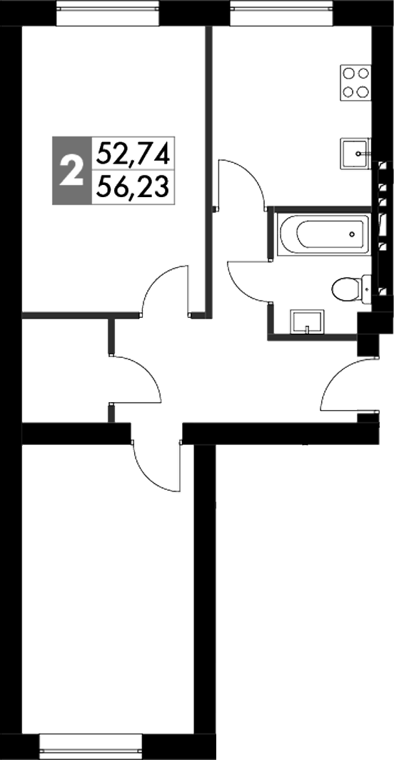 Планировка двухкомнатная 56.22 м² в ЖК «Парк Апрель», корпус 46