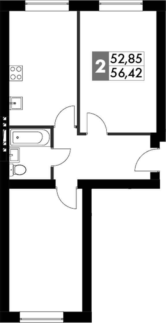 Планировка двухкомнатная 56 м² в ЖК «Парк Апрель», корпус 46