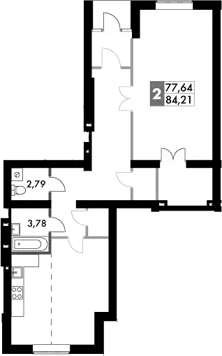 Планировка свободная планировка 84.21 м² в ЖК «Парк Апрель», корпус 30
