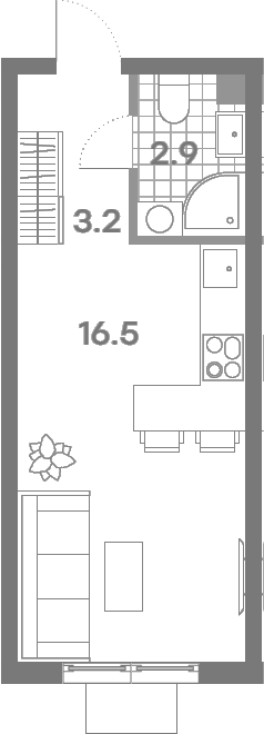 Планировка Студии 22.6 м² в ЖК «ПаркСайд», корпус 1