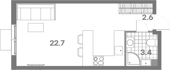 Планировка Студии 28.7 м² в ЖК «ПаркСайд», корпус 1