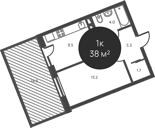 Планировка однокомнатная 38 м² в ЖК «Павлово 3», корпус 4