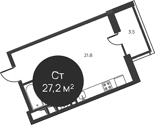 Планировка Студии 27.2 м² в ЖК «Павлово 3», корпус 4