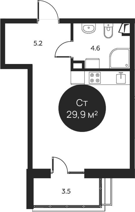 Планировка Студии 29.9 м² в ЖК «Павлово 3», корпус 3