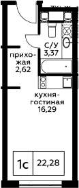 Планировка Студии 22.28 м² в ЖК «Пятницкое 58», корпус 1