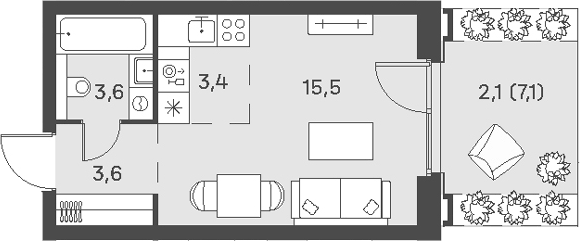 Планировка Студии 28.2 м² в ЖК «Портленд», корпус 5