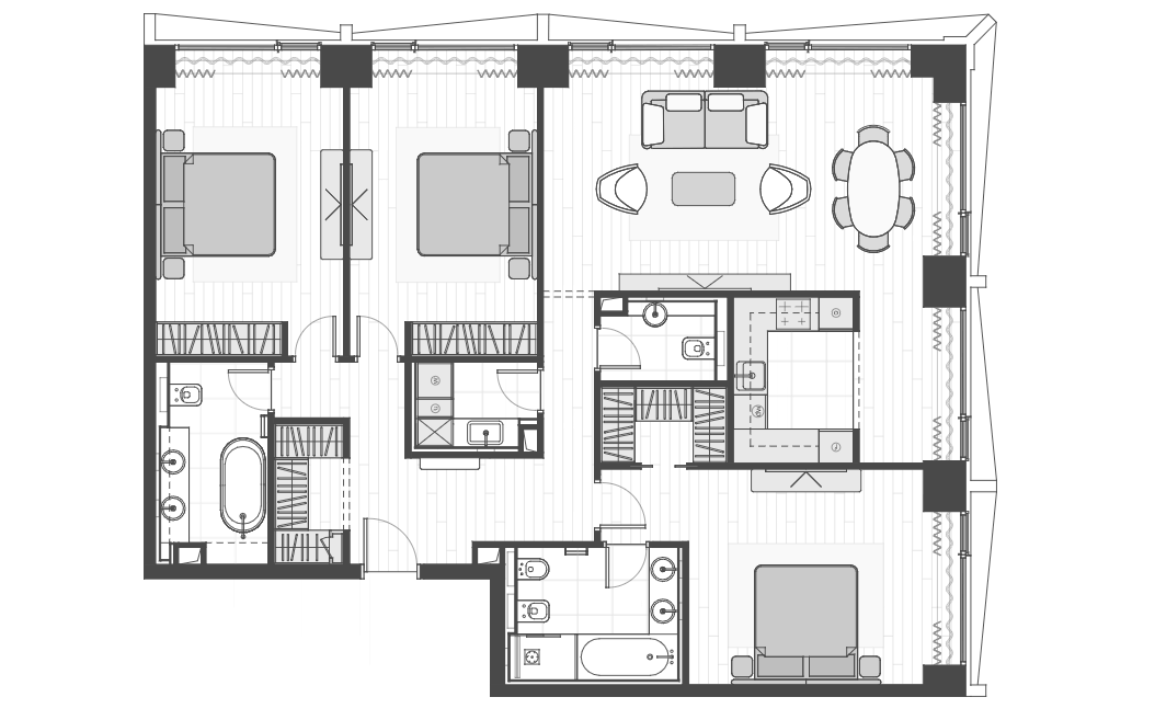 Планировка евро-4 (4Е) 132 м² в ЖК «Prime Park», корпус R2