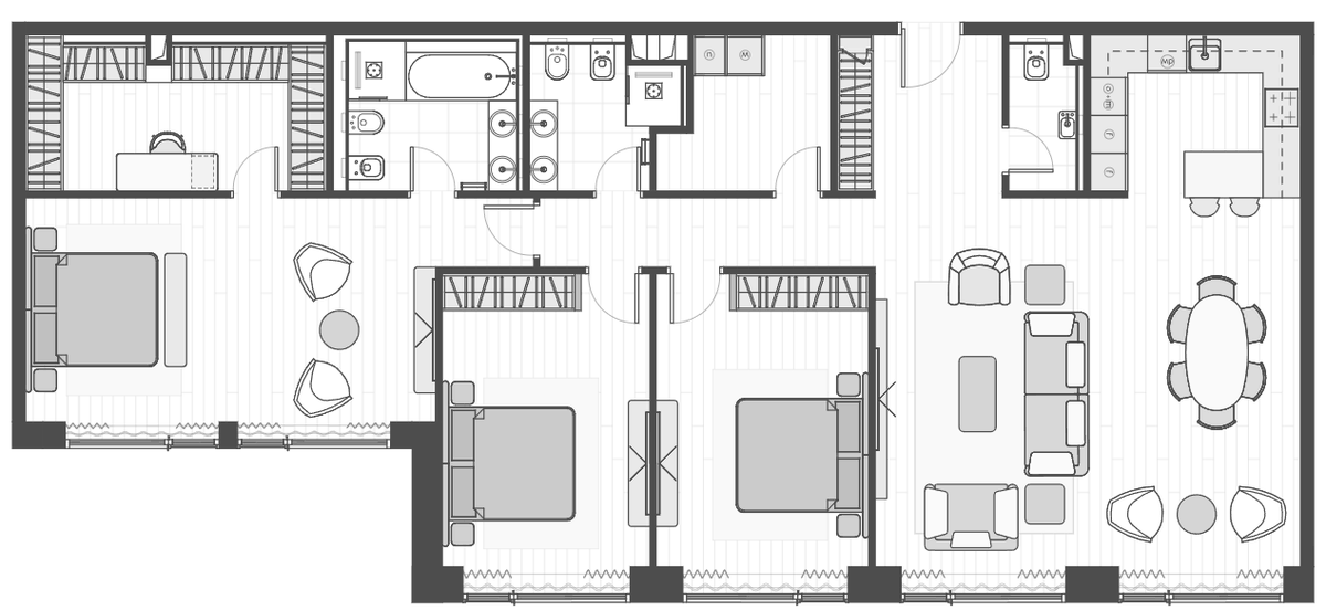 Планировка евро-4 (4Е) 154.5 м² в ЖК «Prime Park», корпус R8