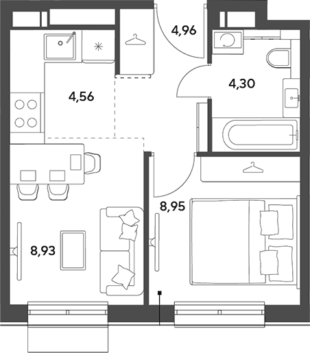 Планировка евродвушка (2Е) 31.7 м² в ЖК «Публицист», корпус 5