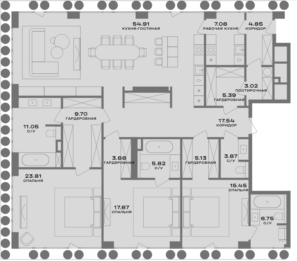 Планировка евро-4 (4Е) 196.12 м² в ЖК «Пыжевский», корпус 2