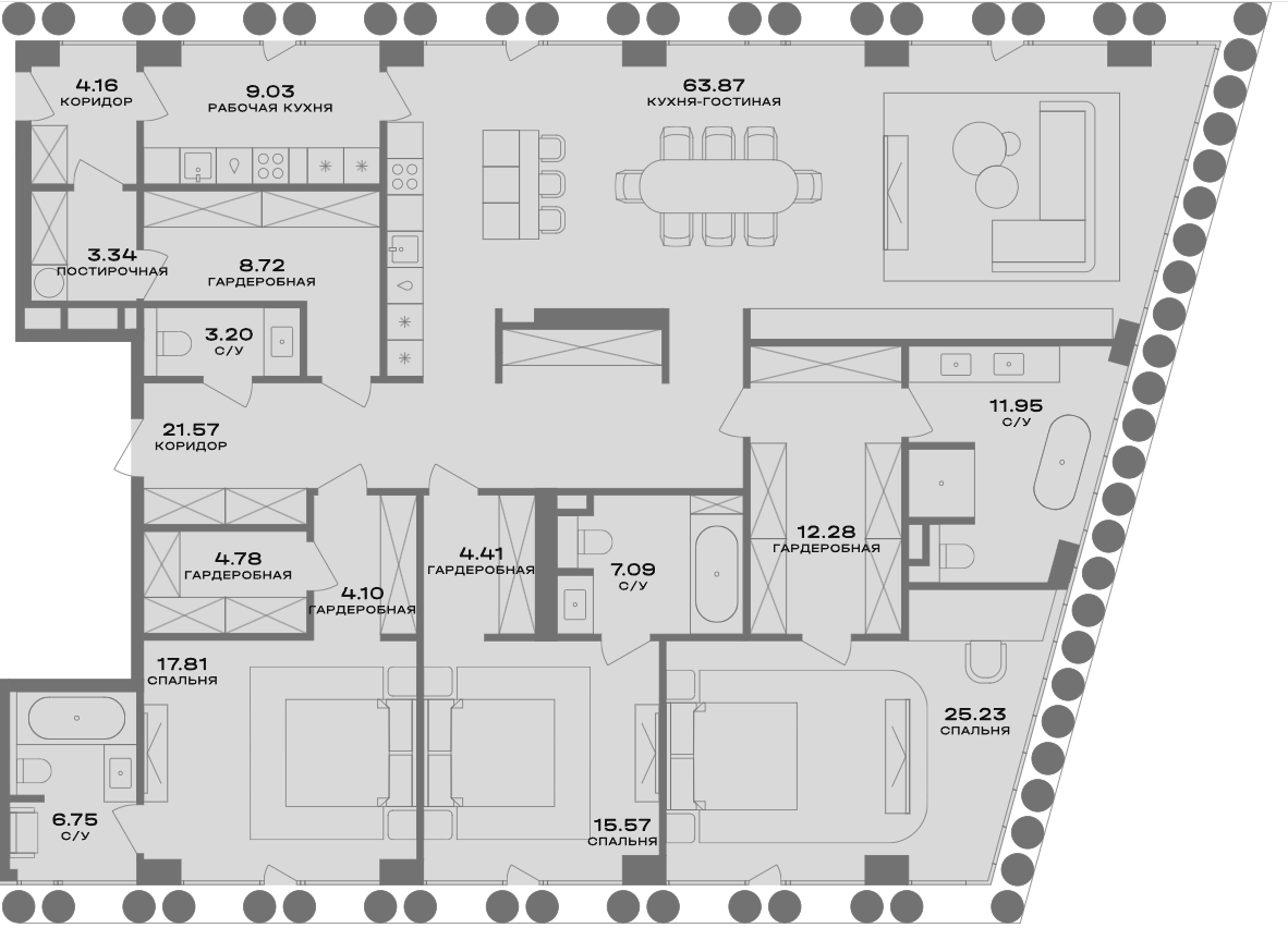 Планировка евро-4 (4Е) 223.86 м² в ЖК «Пыжевский», корпус 2