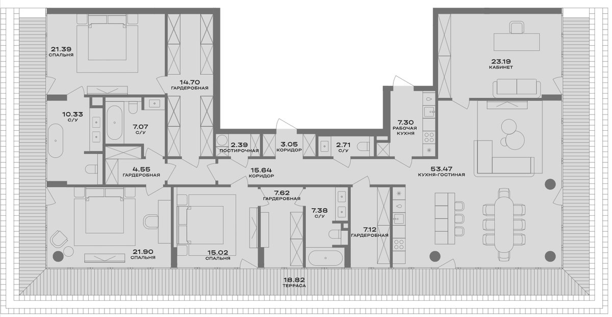 Планировка евро-4 (4Е) 243.65 м² в ЖК «Пыжевский», корпус 4