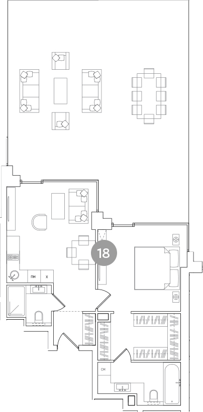 Планировка евродвушка (2Е) 134.2 м² в ЖК «RED 7», корпус 1