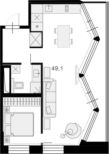 Планировка свободная планировка 52.84 м² в ЖК «Резиденции архитекторов», корпус 15