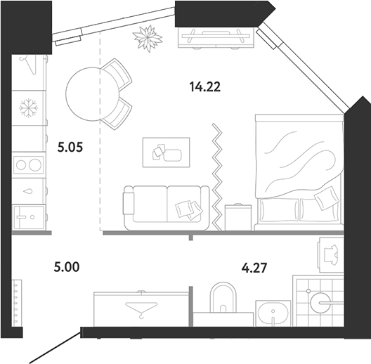 Планировка Студии 28.54 м² в ЖК «Ридж», корпус 1