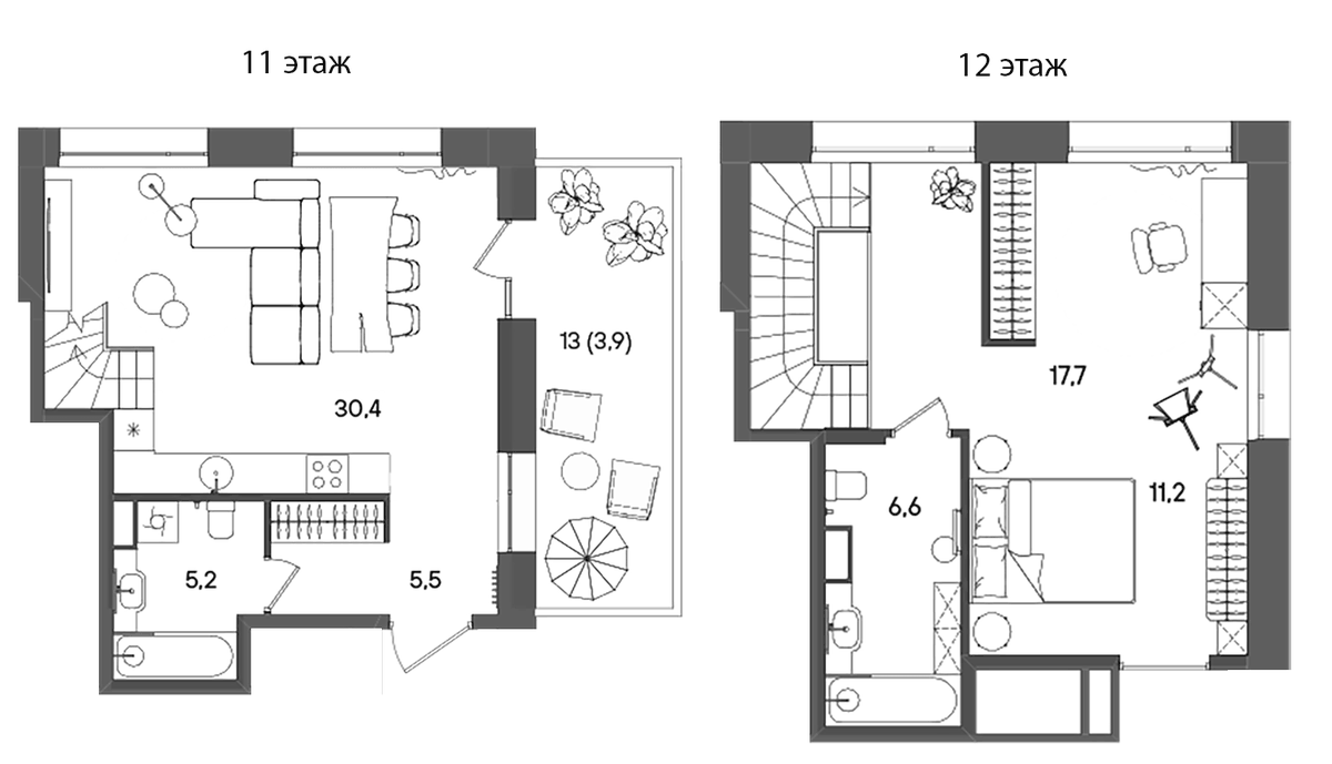 Планировка евродвушка (2Е) 78.6 м² в ЖК «СТОУН Райз», корпус C
