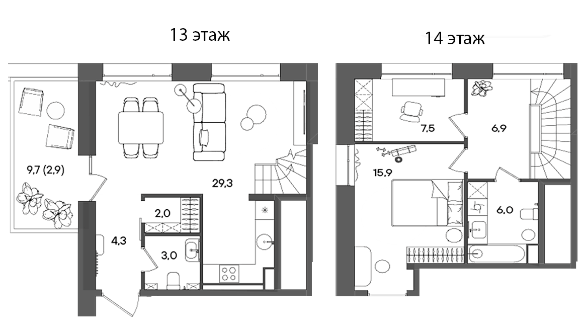 Планировка евротрёшка (3Е) 75.7 м² в ЖК «СТОУН Райз», корпус C