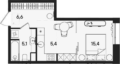Планировка Студии 32.5 м² в ЖК «СТОУН Райз», корпус B