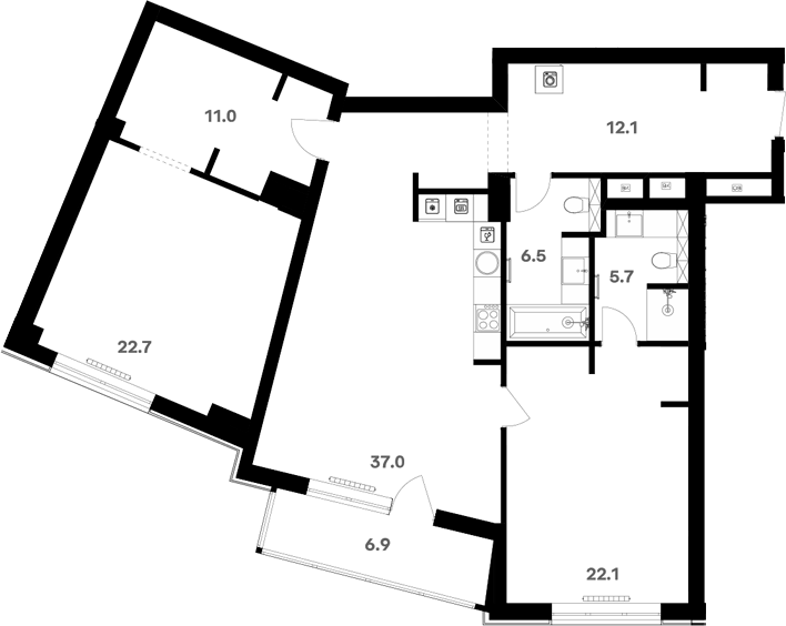 Планировка свободная планировка 123.6 м² в ЖК «RIVER HOUSE Щелково», корпус 1
