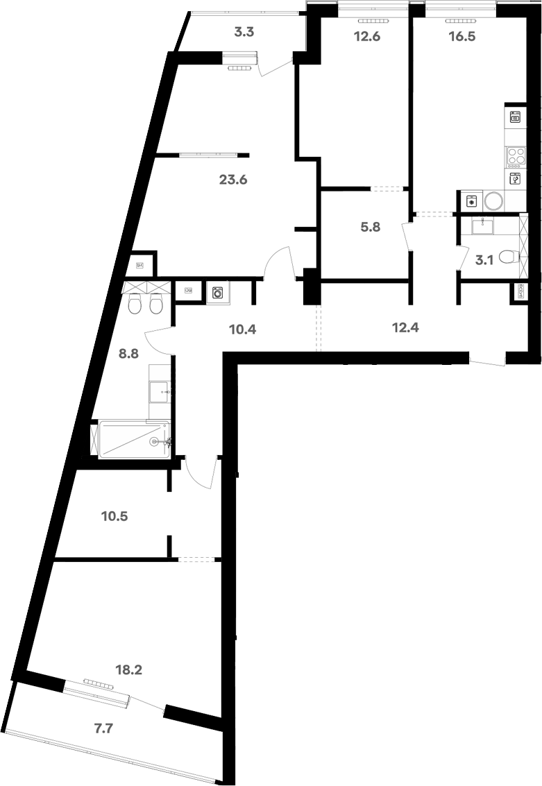 Планировка свободная планировка 132.4 м² в ЖК «RIVER HOUSE Щелково», корпус 1