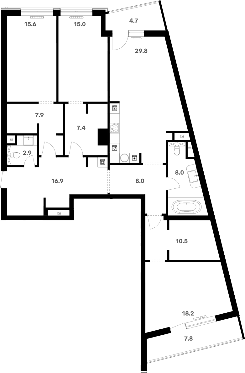 Планировка свободная планировка 149.3 м² в ЖК «RIVER HOUSE Щелково», корпус 1