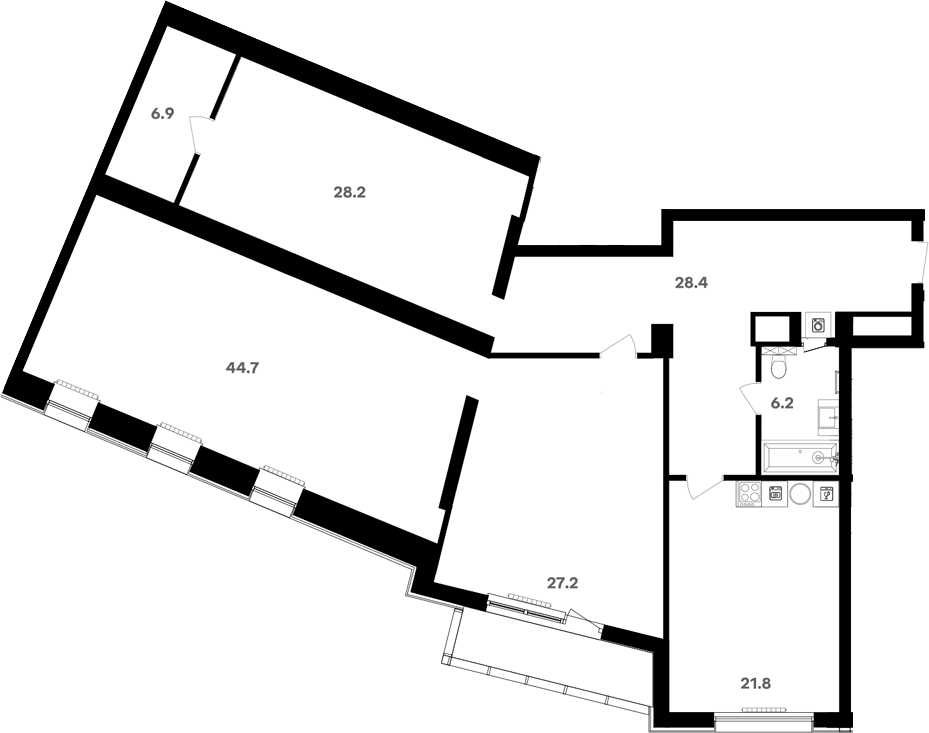 Планировка свободная планировка 166.3 м² в ЖК «RIVER HOUSE Щелково», корпус 1