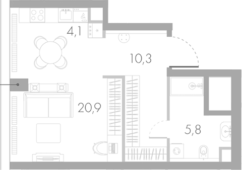 Планировка Студии 41.1 м² в ЖК «Ривер Парк Кутузовский», корпус Лазурь