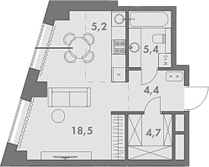 Планировка Студии 37.9 м² в ЖК «Родина Парк», корпус 4