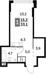 Планировка Студии 33.1 м² в ЖК «Роттердам», корпус 2.3