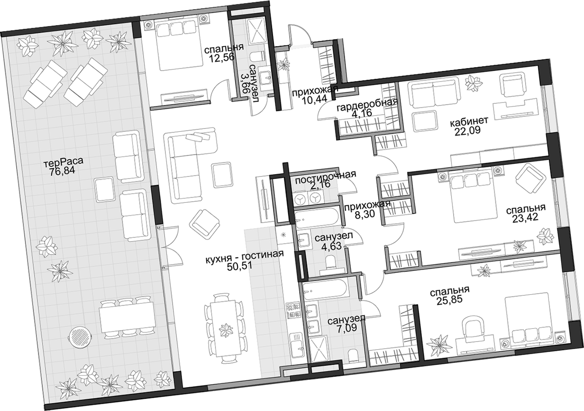 Планировка 5Е-к.кв 197.92 м² в ЖК «Садовническая, 69», корпус 1